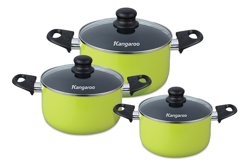Bộ nồi nhôm 3 cái nắp kính kangaroo kg993mx