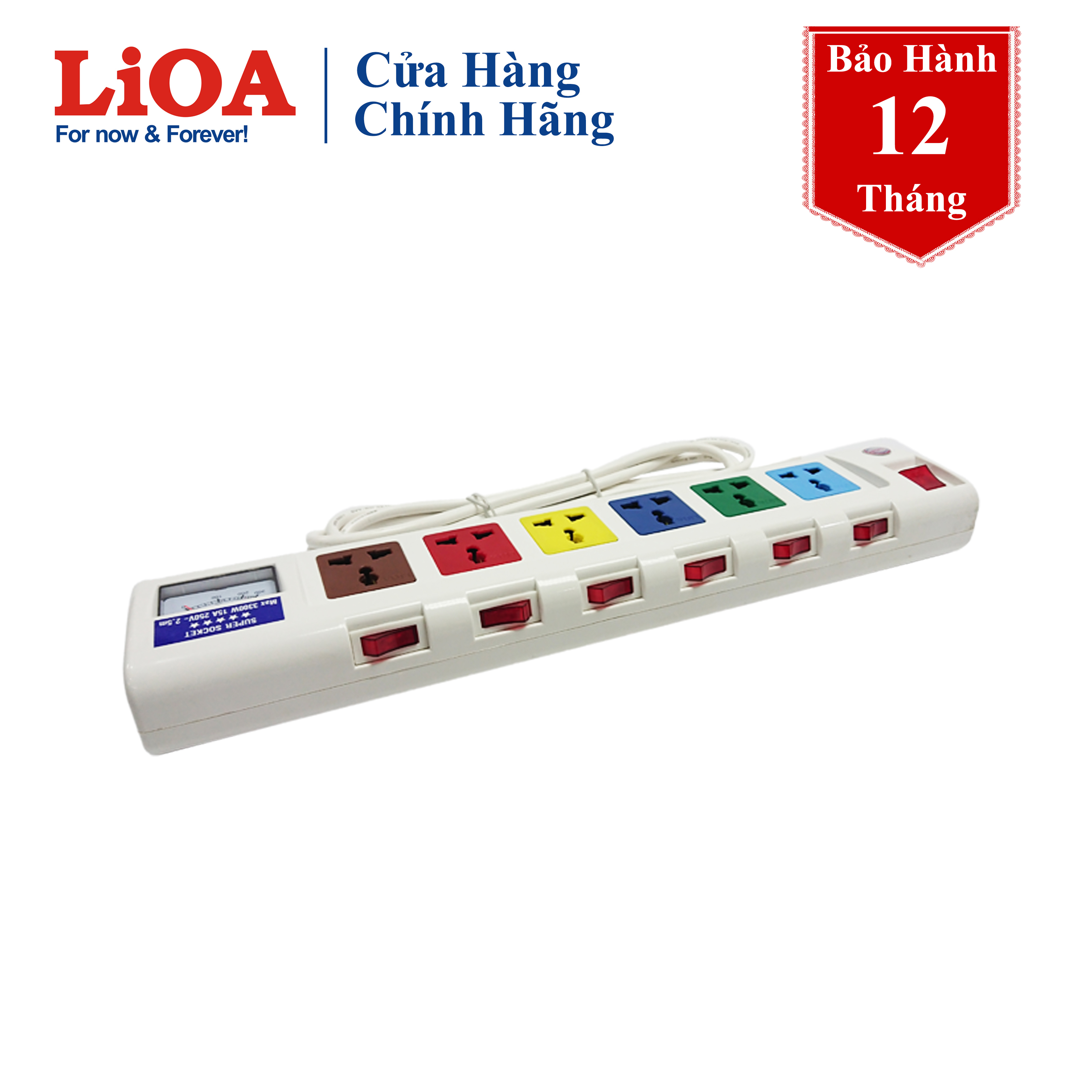 Ổ cắm điện LiOA có đồng hồ báo công suất 6 ổ cắm, 2 lõi 6OFSSA2.5-2