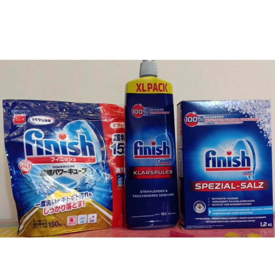 Combo viên finish 150 viên+Muối finish 1.2kg+nước bóng finish 400ml +Tặng Que thử nước cứng