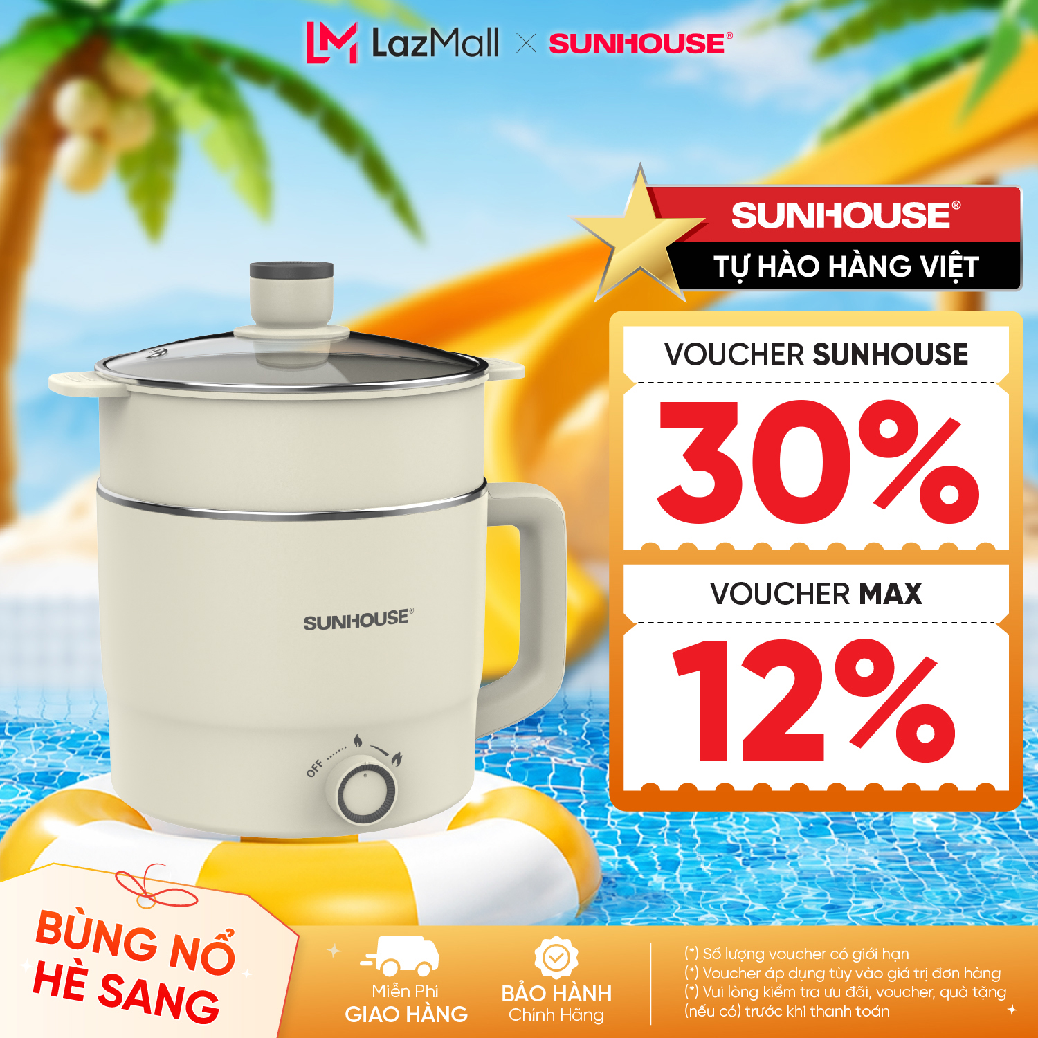Lẩu điện mini đa năng Sunhouse SHD4516/SHD4517 - Đa năng 4in1 - Lòng nồi inox 304 - Tích hợp tay cầm - Gia nhiệt trực tiếp