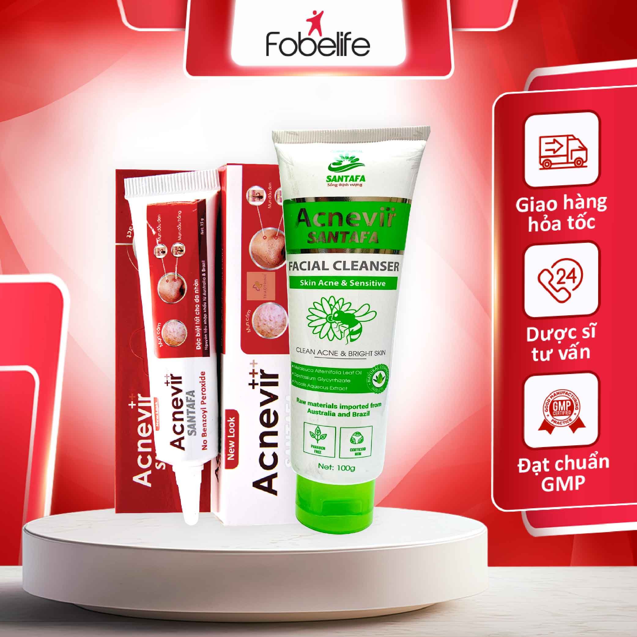 Combo Chăm Sóc Da Mụn Đầu Đen - Sữa rửa mặt Acnevir Santafa và Kem Mụn đỏ