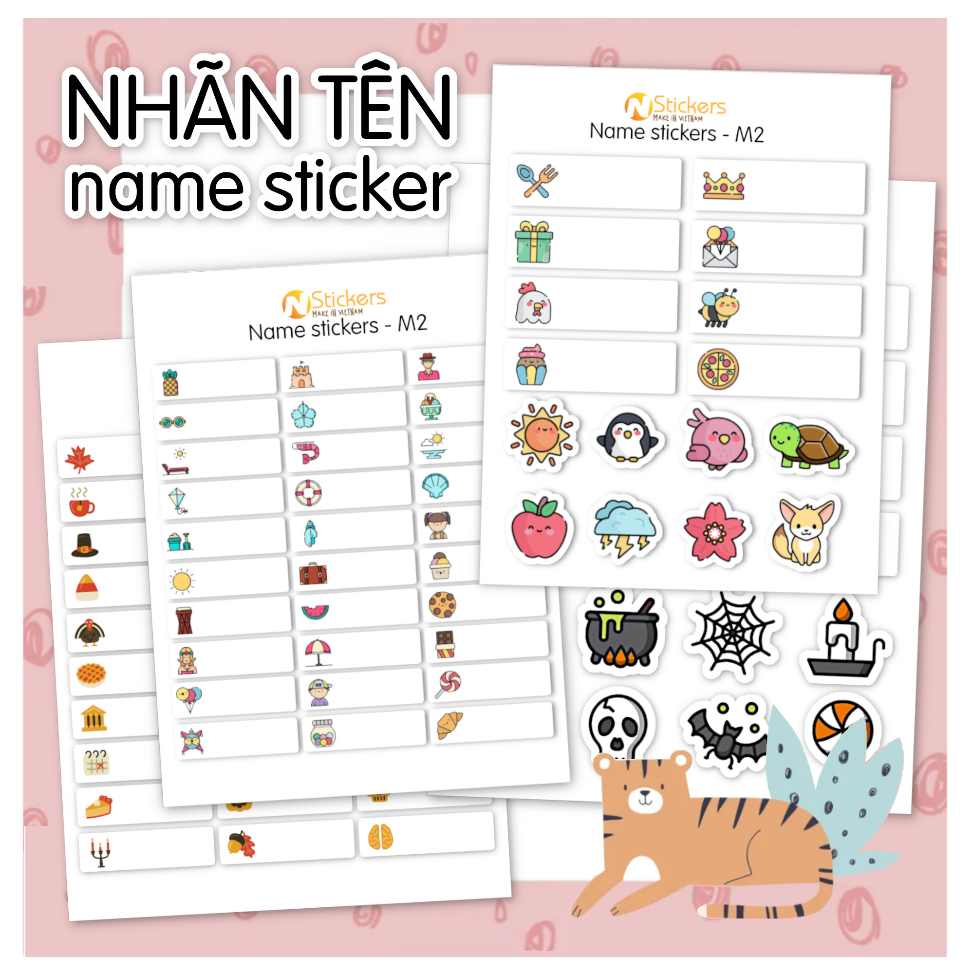 Sticker nhãn tên dán dụng cụ học tập, vật dụng cá nhân có chèn tên theo yêu cầu