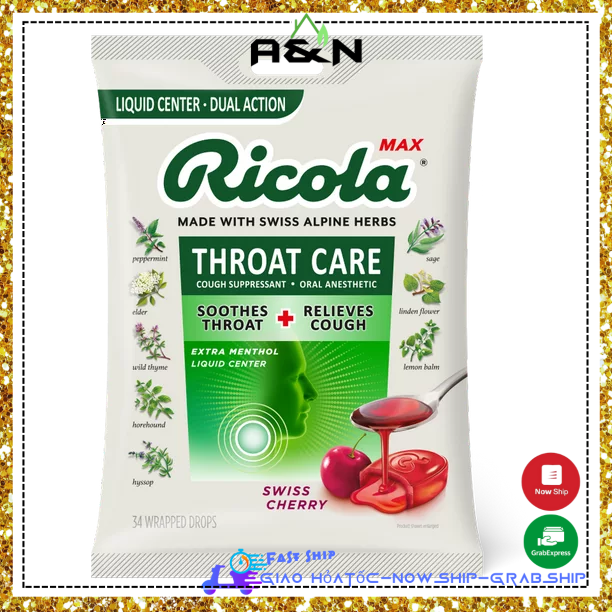 Kẹo ngậm Ricola MAX Throat Care Cherry siêu the - hàng Mỹ