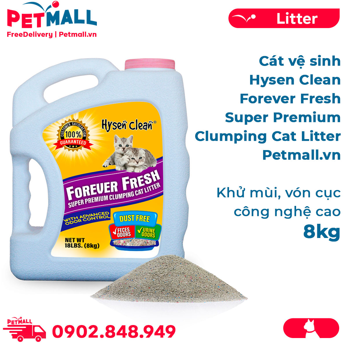 Cát vệ sinh Hysen Clean Forever Fresh Super Premium Clumping Bentonite Cat Litter 8kg - Khử mùi, vón cục công nghệ cao Petmall