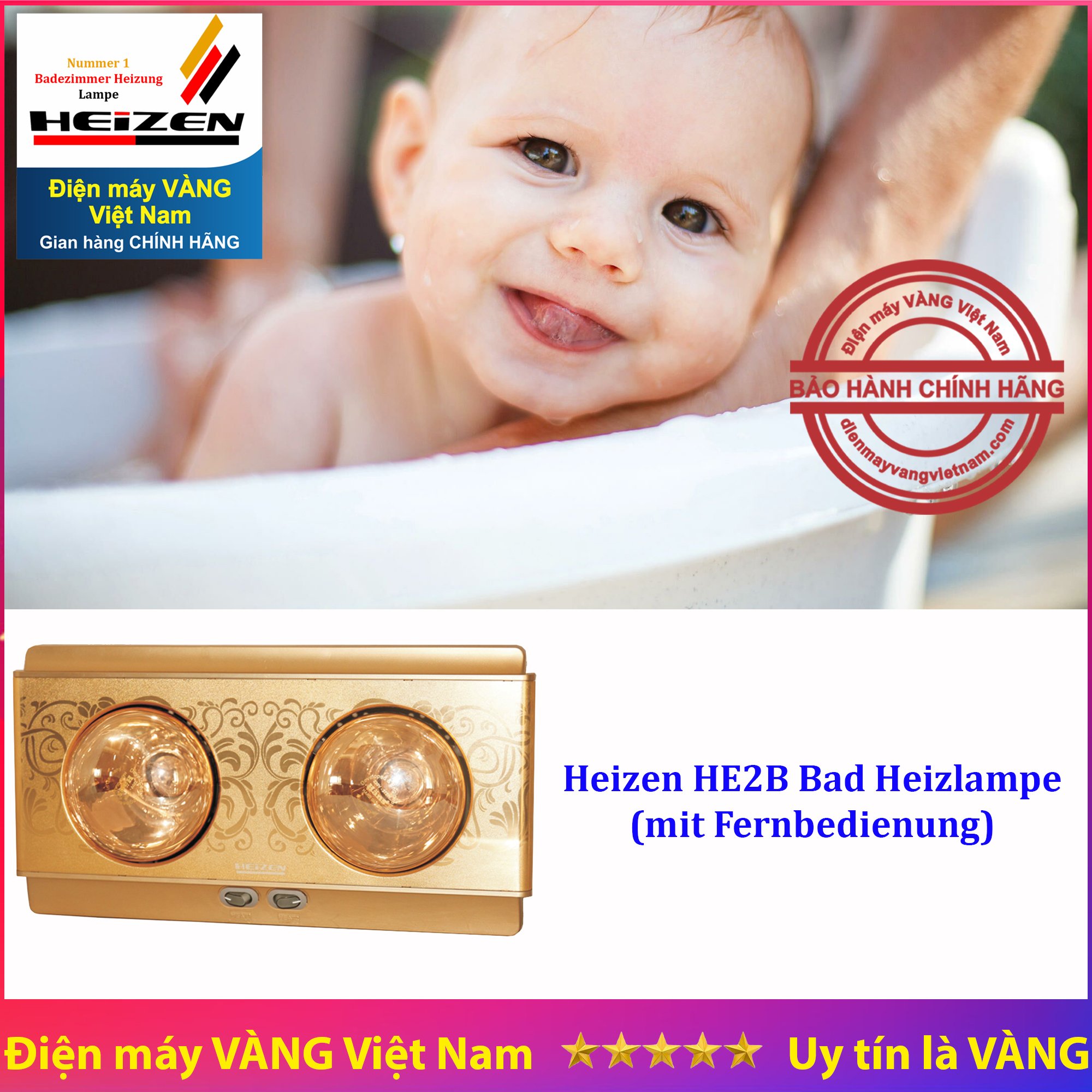 Đèn sưởi nhà tắm 2 bóng cao cấp heizen he2b và he2b-r