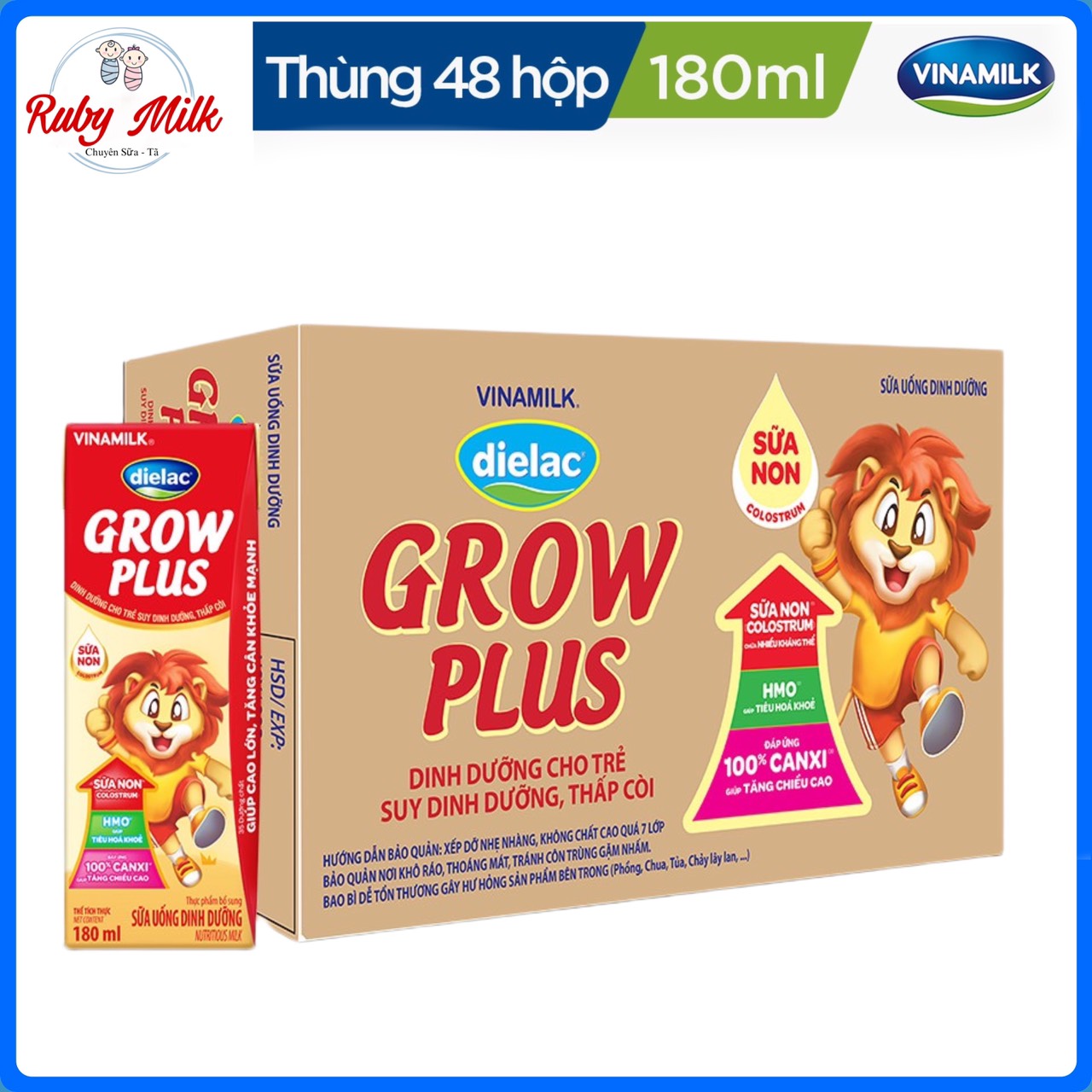 Thùng 48 hộp sữa non pha sẵn Vinamilk Dielac Grow Plus 180ml