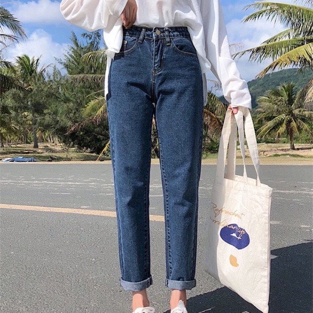 [HCM]Quần Baggy Jean Nữ Đen / Xám / Xanh nhạt / Xanh đậm - Lưng Cao Đứng Form [Size 30~35]