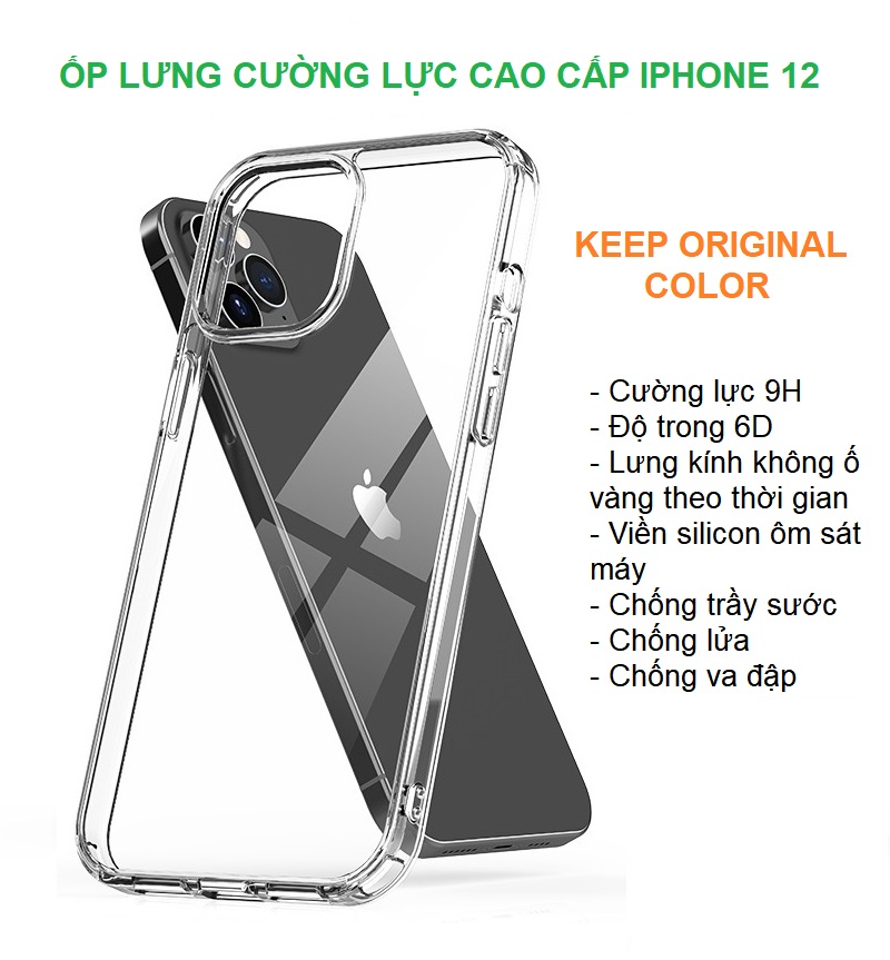Ốp Lưng iPhone Cường Lực Trong Suốt Cao Cấp Dành Cho Dòng iPhone 12 mini iPhone 12 12 Pro 12 Pro Max - ATDTECH