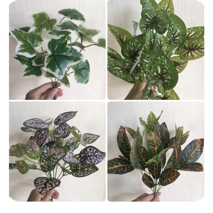 Cây lá giả nhiều mẫu / Chùm lá trang trí gốc cây, chậu cây, tường cỏ, cắm điểm trang trí cao cấp