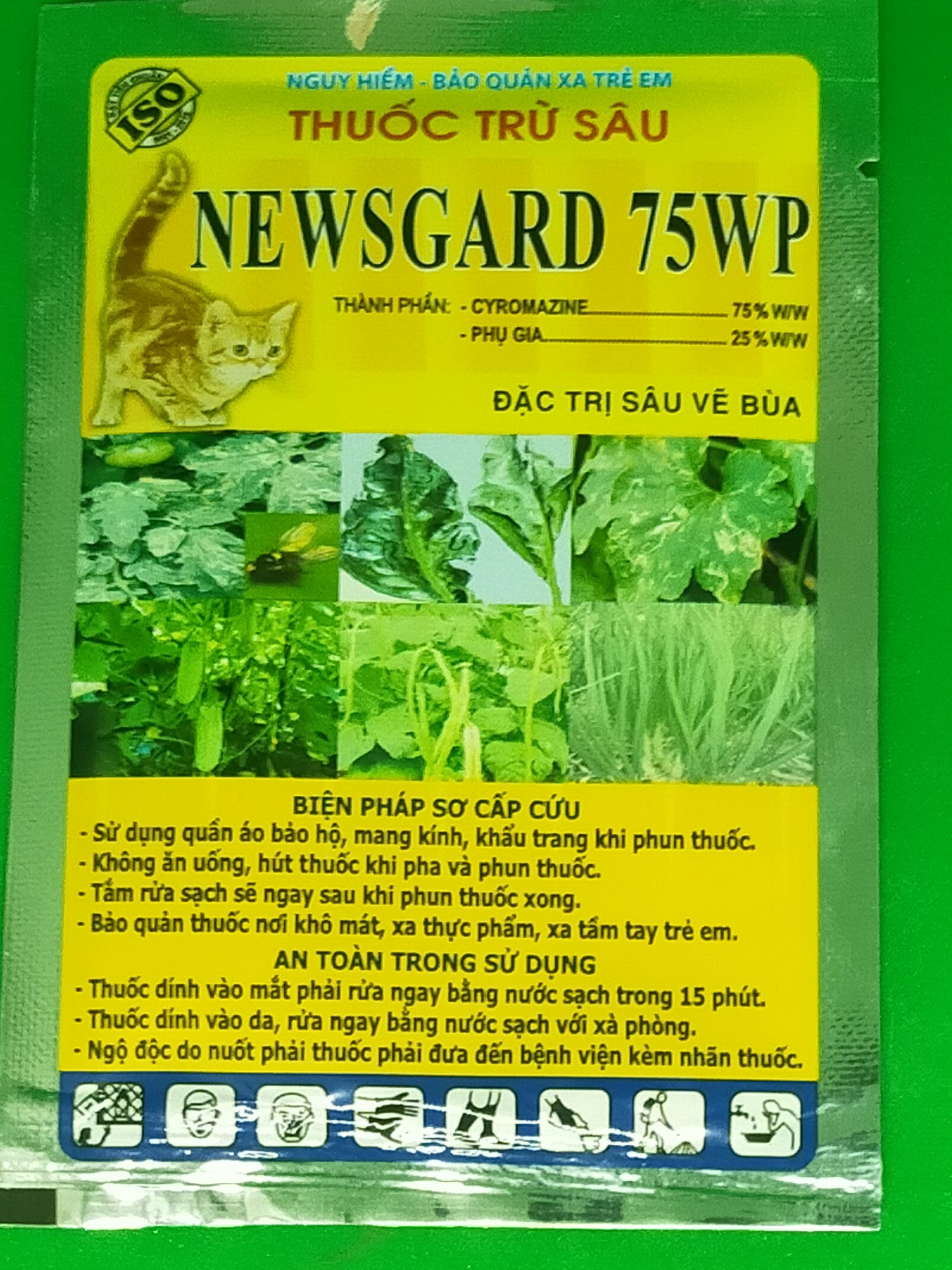 Thuốc Trừ Sâu NewsGard 75WP (10g), Thuốc diệt sâu vẽ bùa (dòi đục lá) gây hại trên cây dưa, cây ớt,  cây hoa cúc, cây ăn trái, sầu riêng