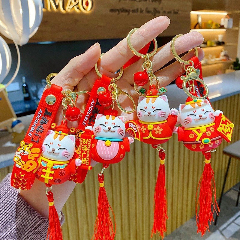 Móc khóa hình mèo thần tài may mắn dễ thương
