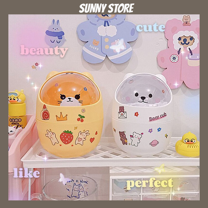 Thùng rác mini dễ thương, ống đựng bút, đựng đồ dùng hình mèo có nắp đậy SUNNYSTORE