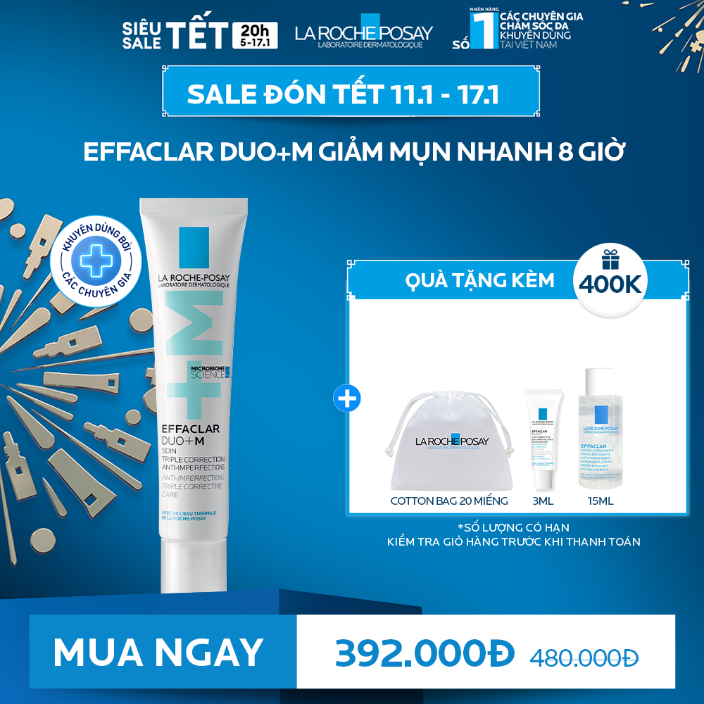 [Livestream VC 30%] Kem dưỡng giảm mụn nhanh sau 8 giờ La Roche-Posay Effaclar Duo+ M 40ml