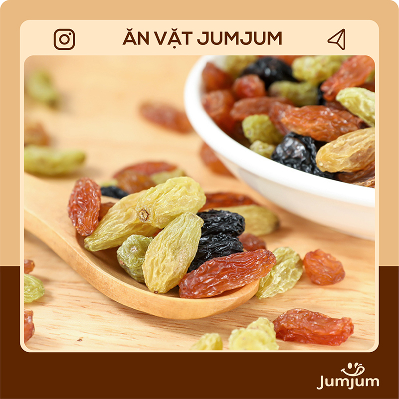 Nho khô sấy VIP không đường mix 3 vị 100G Ăn vặt JUMJUM N01