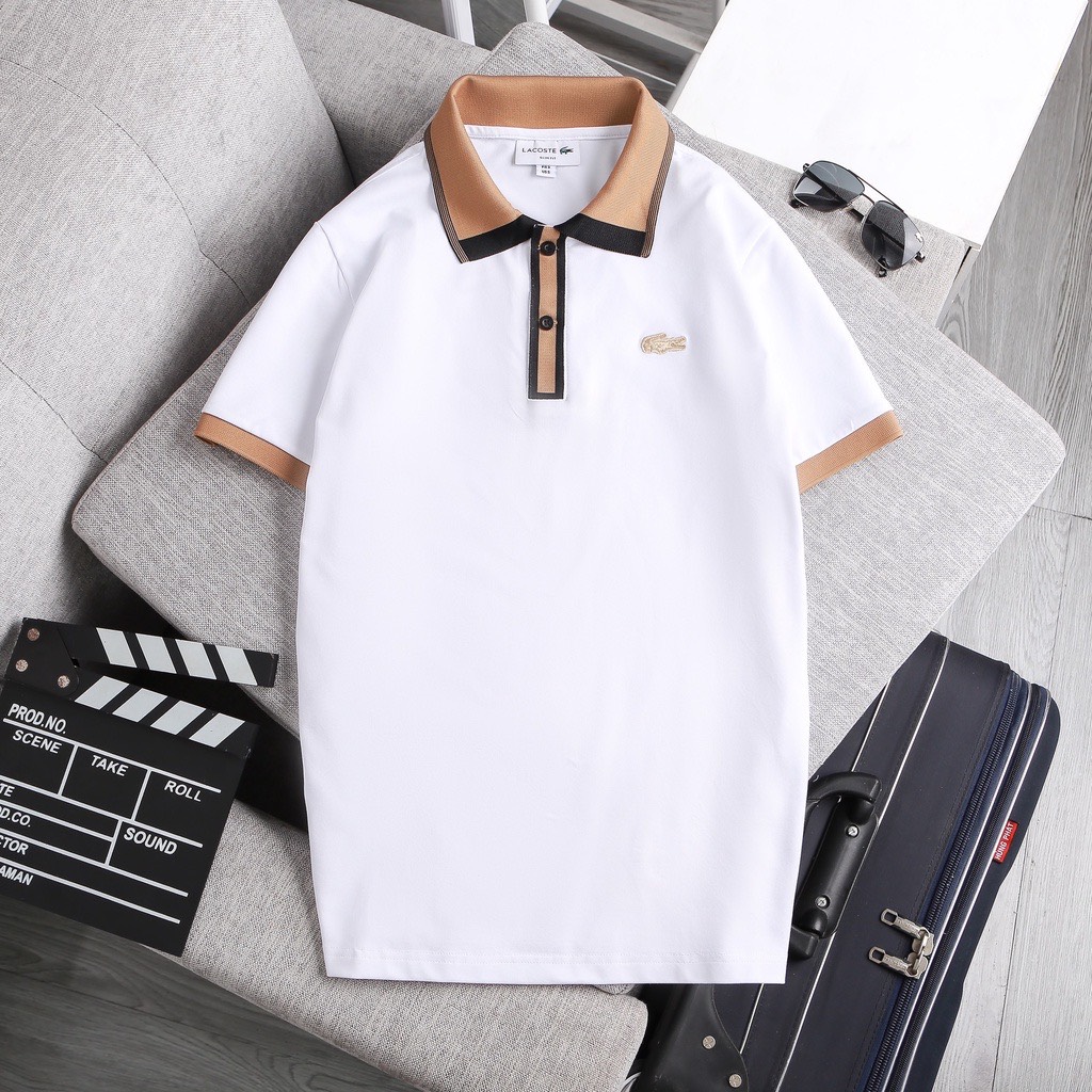 Áo thun nam polo cá sấu có cổ tay ngắn phối họa tiết vải cotton cao cấp