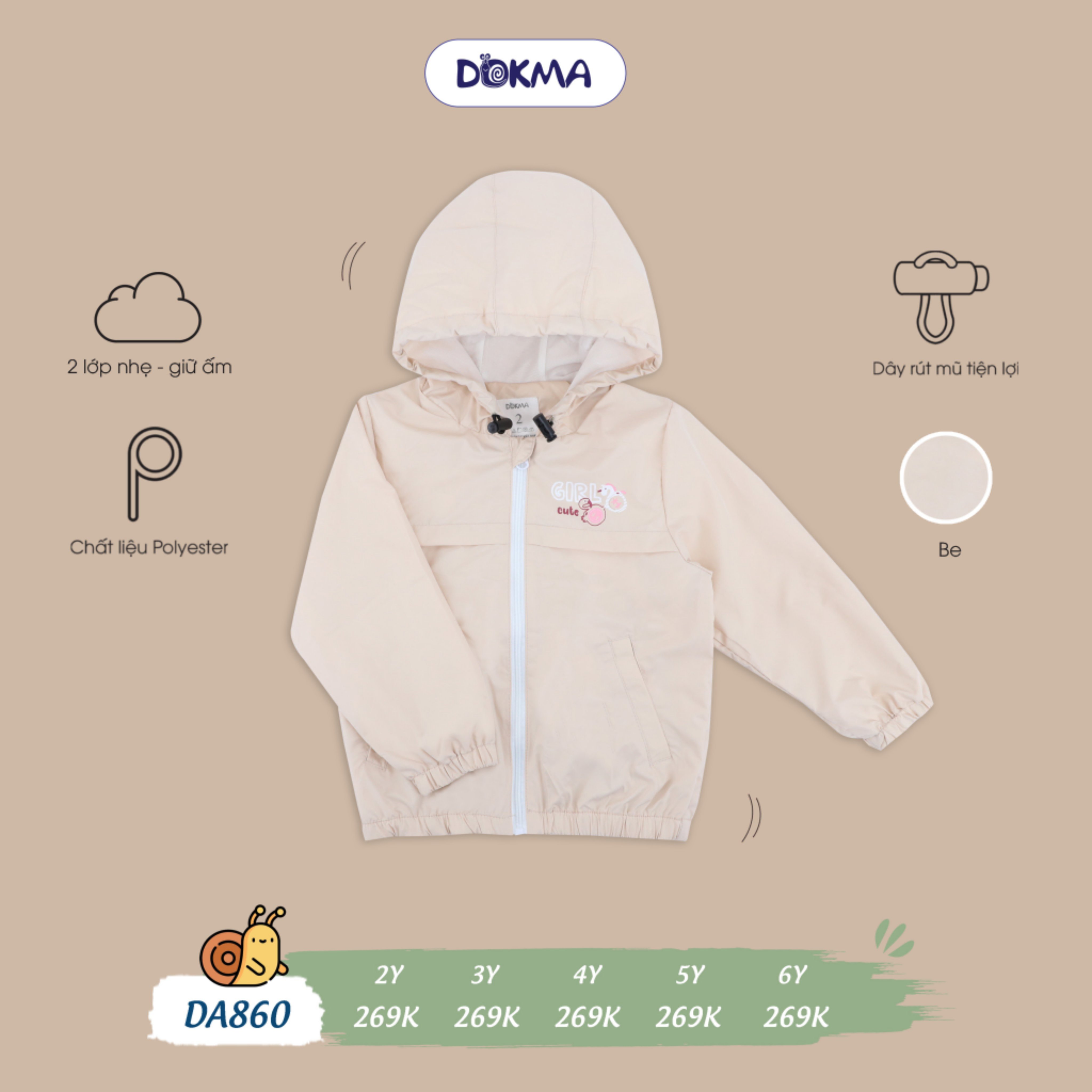 Da860 áo khoác gió dokma cho bé 2 đến 6 tuổi - từ 12 đến 20,5kg
