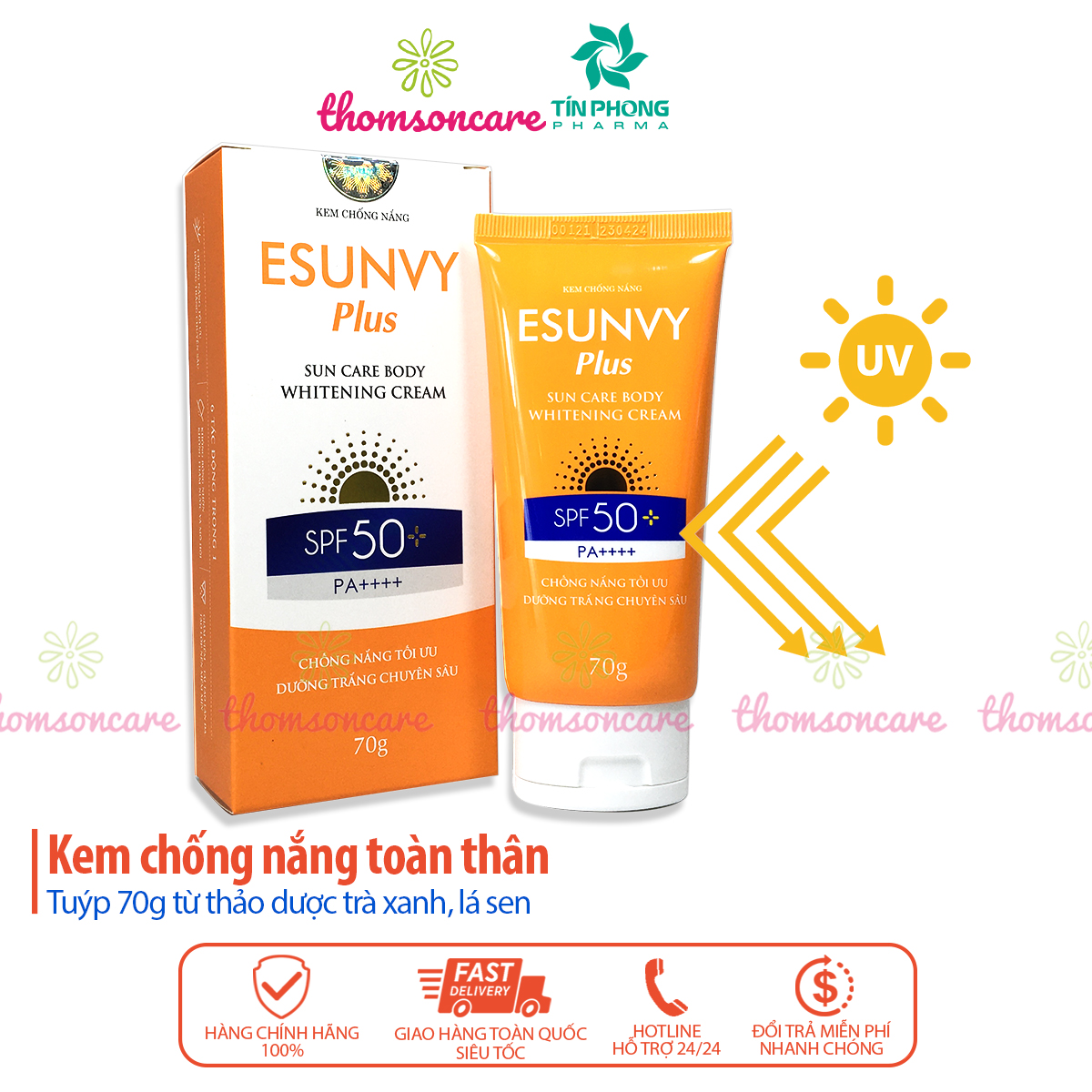 Kem chống nắng Esunvy SPF 50+ từ thảo dược, cho da mặt và toàn thân, làm kem nền trước trang điểm Thomsoncare