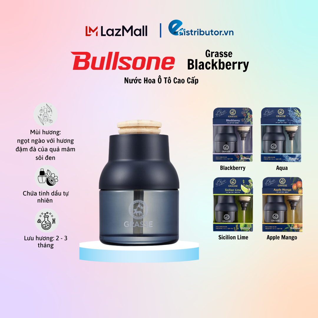 Nước Hoa Ô Tô Cao Cấp Bullsone Grasse Blue Edition Blackberry/Aqua/Apple Mango/Sicilian Lime - Hàng Chính Hãng