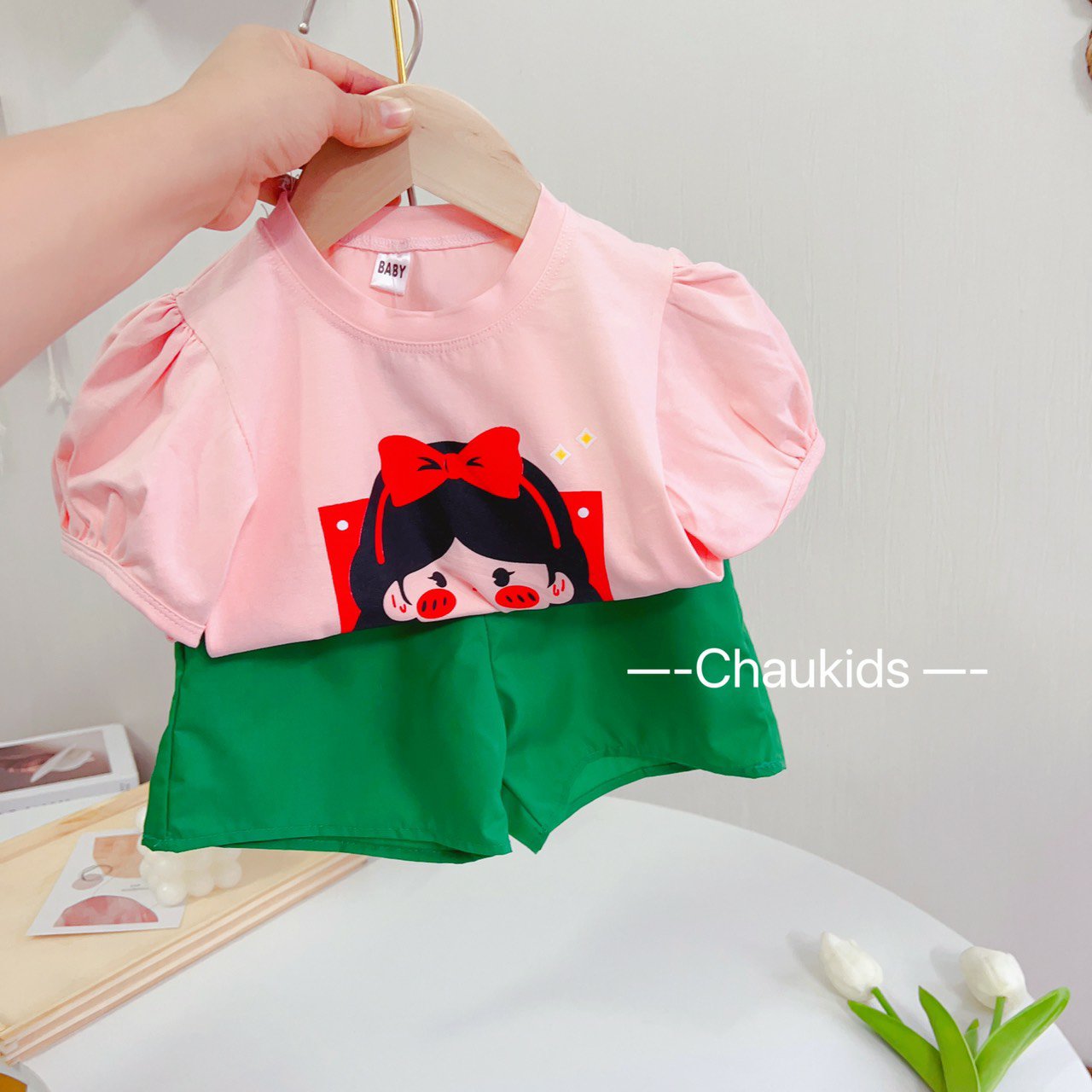 SET ÁO TAY BỒNG IN HÌNH KÈM QUẦN (SIZE 8-18KG)