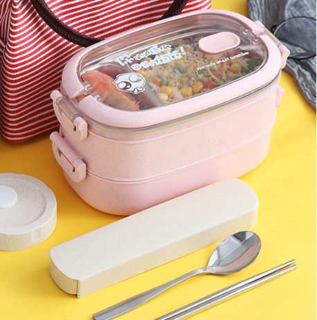 [ Tặng TÚI GIỮ NHIỆT+THÌA ĐŨA Inox] Hộp Cơm Chia Ngăn Cách Nhiệt 2 Tầng Inox