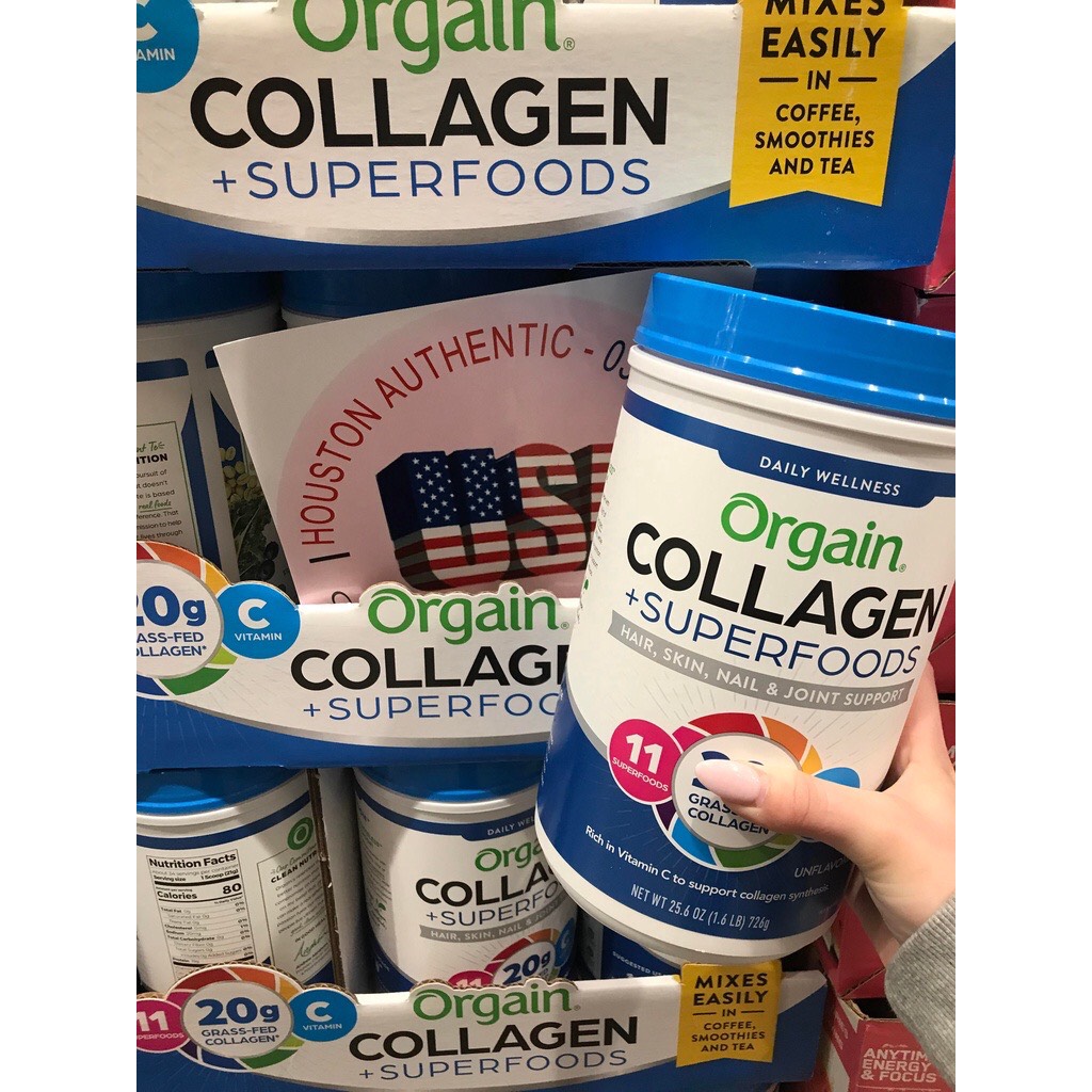 Bột Orgain Collagen + Superfoods Hair, Skin, Nail & Joint Support 726g _ Live mua hàng tại Mỹ