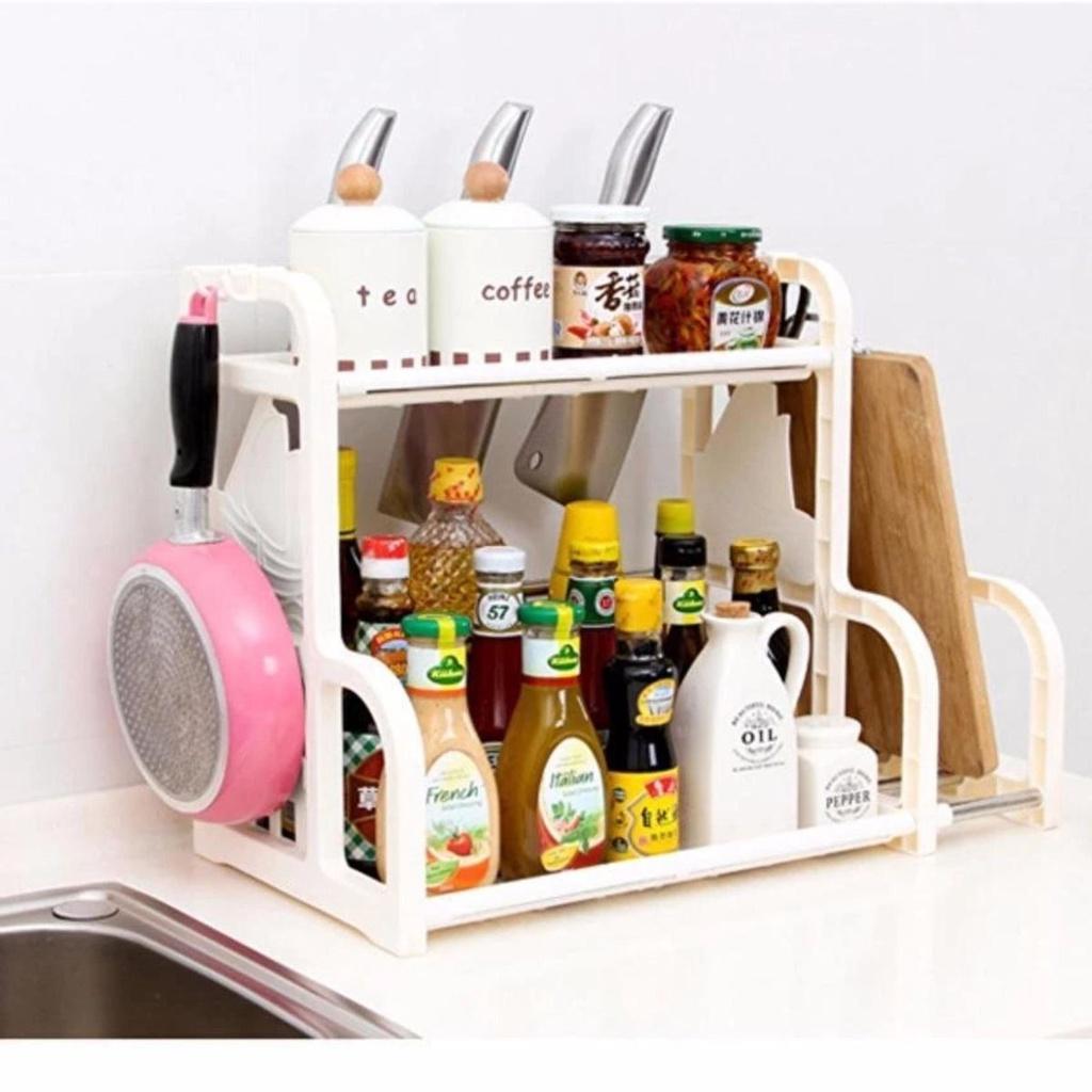 Kệ đựng gia vị bằng nhựa 2 tầng tiện lợi tiết kiệm diện tích