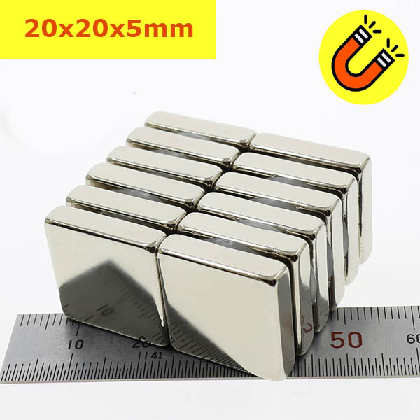 Nam châm đất hiếm 20x20x5mm mạ Niken từ tính mạnh N35