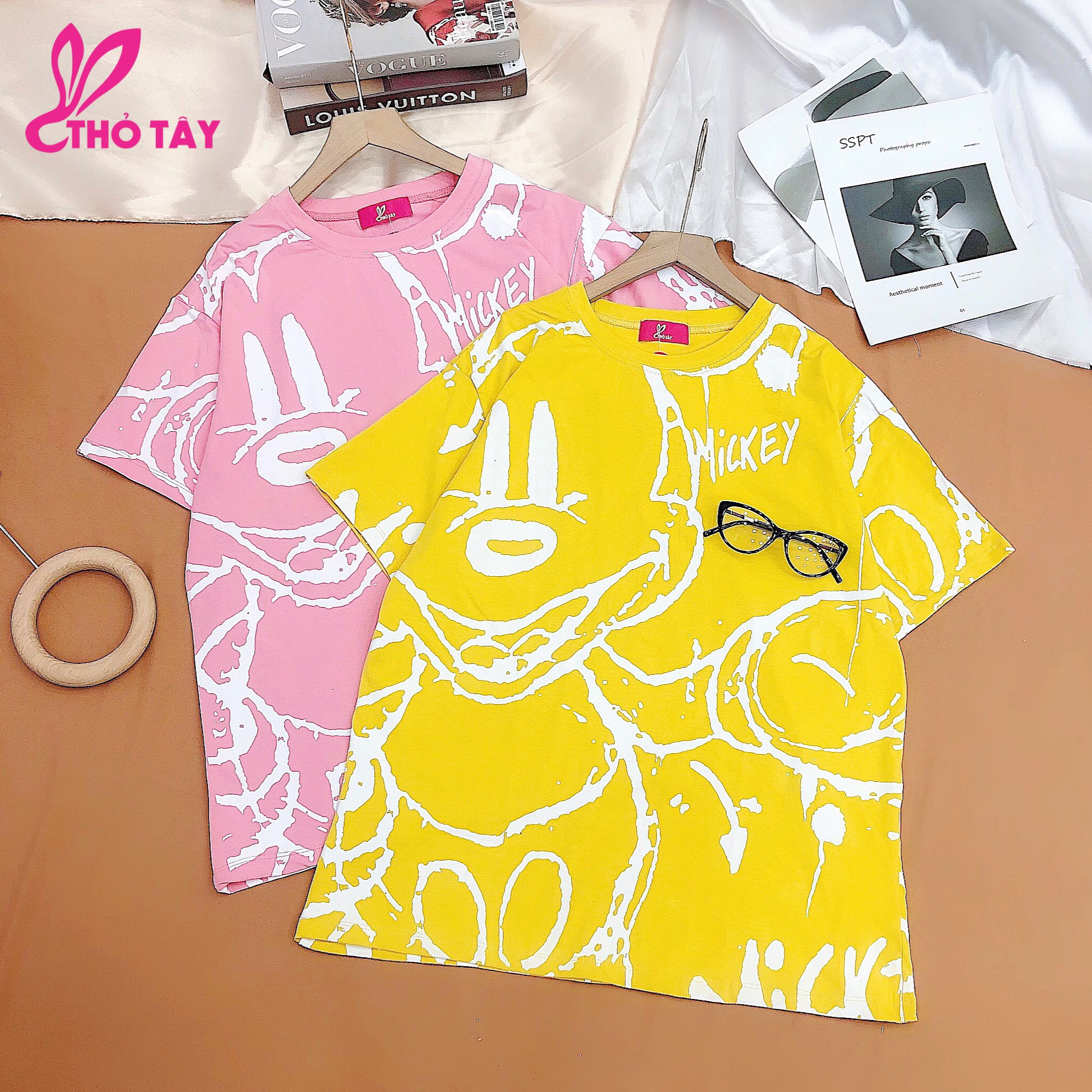 Áo thun nữ form freesize in hình mickey - thỏ tây at240b994