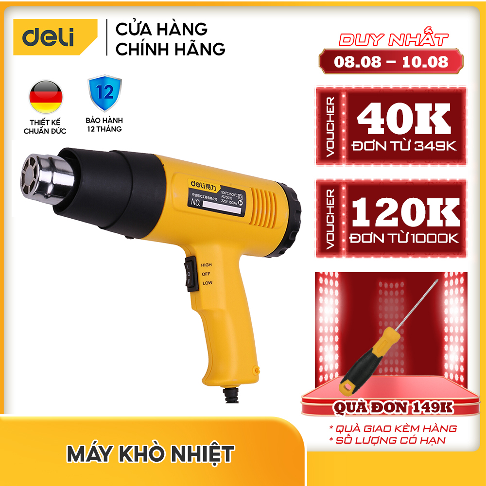 Máy khò nhiệt, thổi hơi nóng 1500w - 1600w 220v - nhập khẩu chính hãng - khò dán xe máy xe hơi - deli dl5200