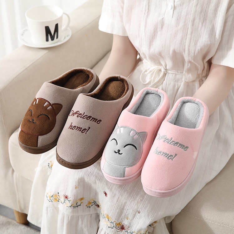Dép bông mèo Kitty giữ nhiệt cực tốt chất nhung mịn màng lót nỉ ấm áp