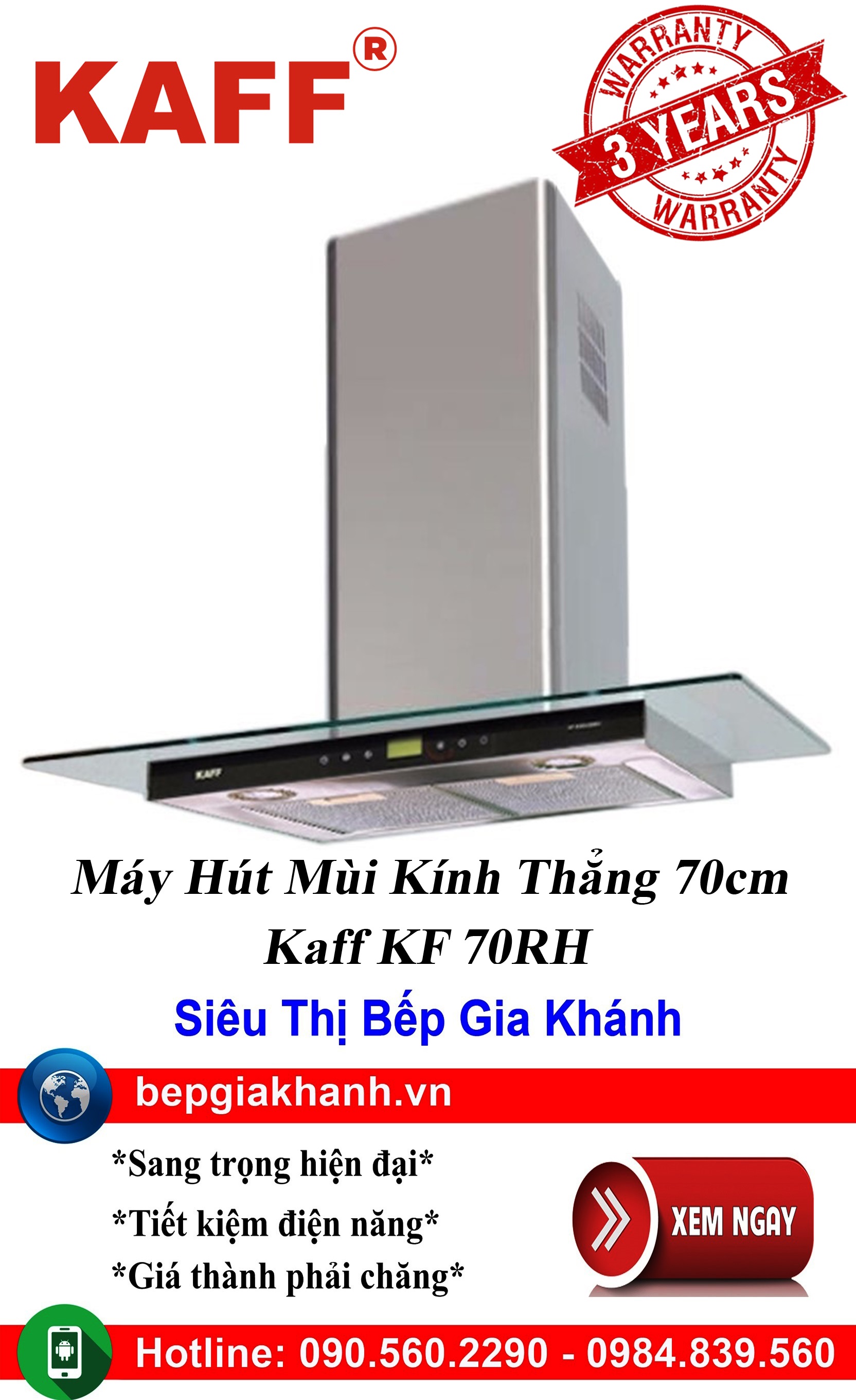 [HCM]Máy hút mùi kính thẳng 70cm Kaff KF 70RH máy hút mùi nhà bếp máy hút mùi bếp máy hút mùi kính c