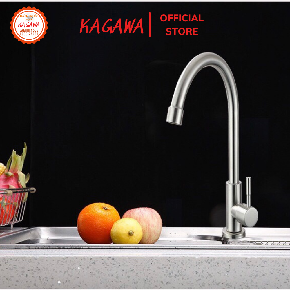Vòi rửa chén lạnh inox sus 304 cao cấp kagawa /vòi bồn rửa chén inox 304