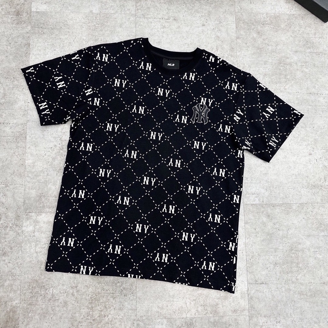 Áo phông nam nữ MLB NY Dia Monogram trắng đen 100% cotton hàng xuất dư cao cấp phong cách Hàn Quốc