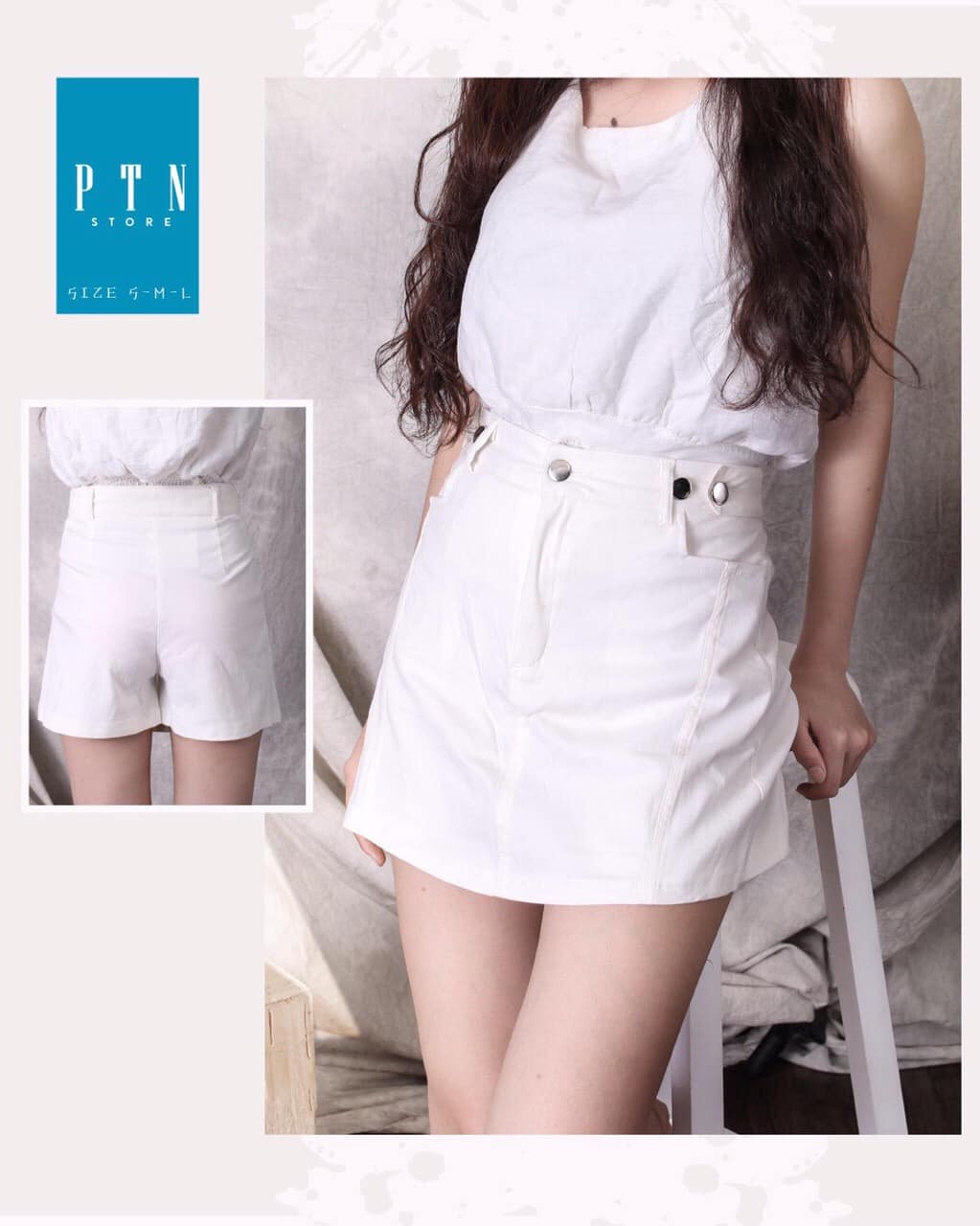 Quần short nữ giả váy vải thô CHAT cạp đính khuy phong cách cao cấp Q024