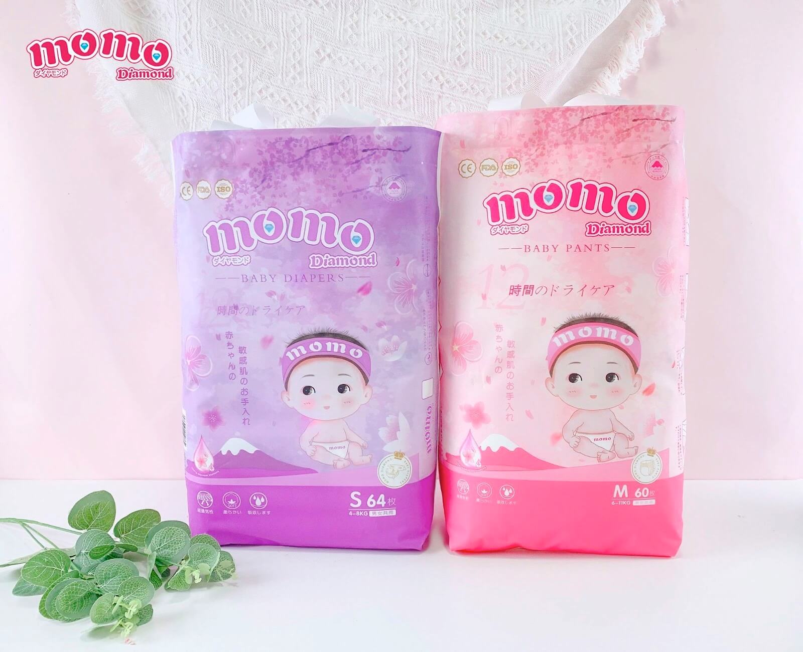 Combo 2 bịch bỉm tã dán/quần momo diamond organic