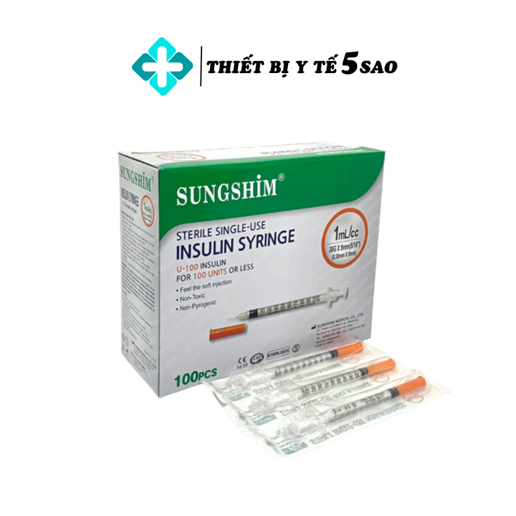 Bơm tiểu đường, bơm tiêm insullin Sungshim Hàn Quốc 30G/1ml, 8mm