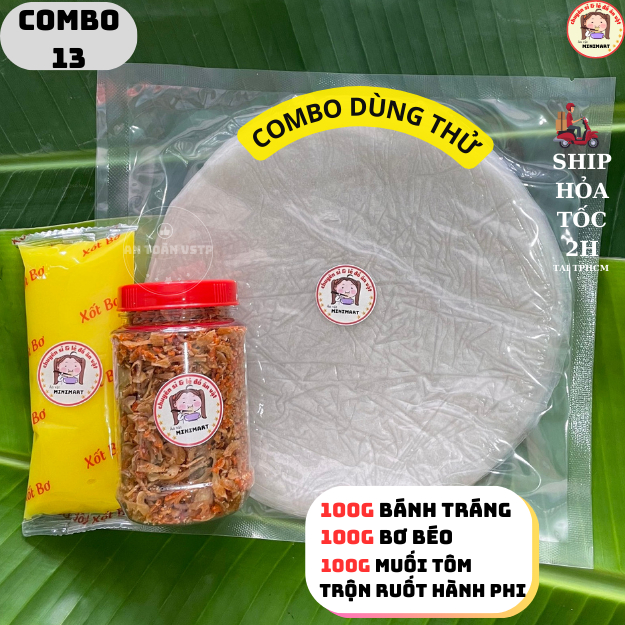 Combo Dùng Thử 100G Bánh Tráng Phơi Sương - 100G Muối Tôm Hành Phi - 100G Muối Tôm Nhuyễn - Ăn Là Mê - CB.C-013 - ĂN VẶT MINIMART