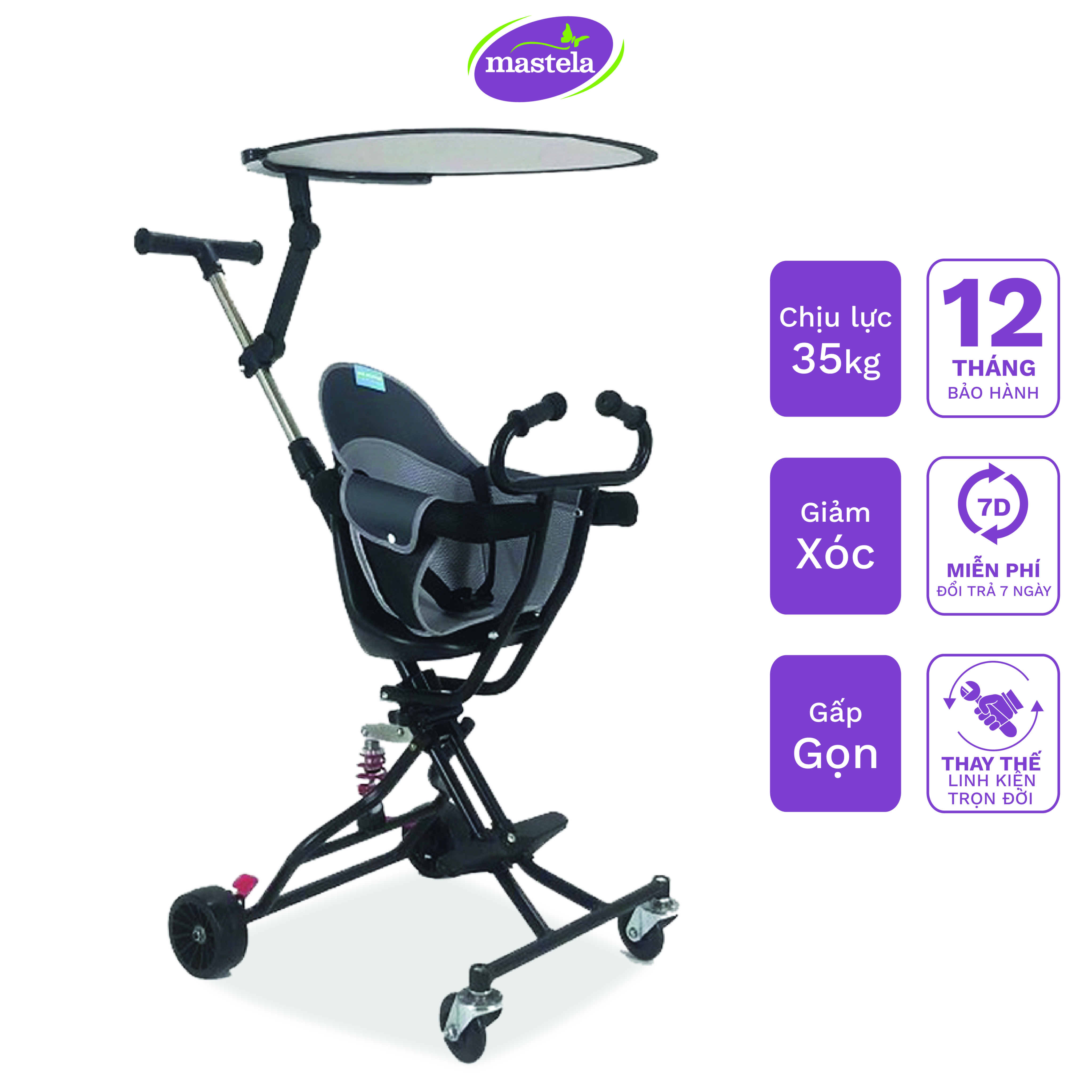 Xe đẩy gập gọn cho bé có mái che BLC602 - Newbeginning - Xe đẩy cho bé đi dạo giá rẻ hàng thanh lý (trầy xước nhẹ do vận chuyển)