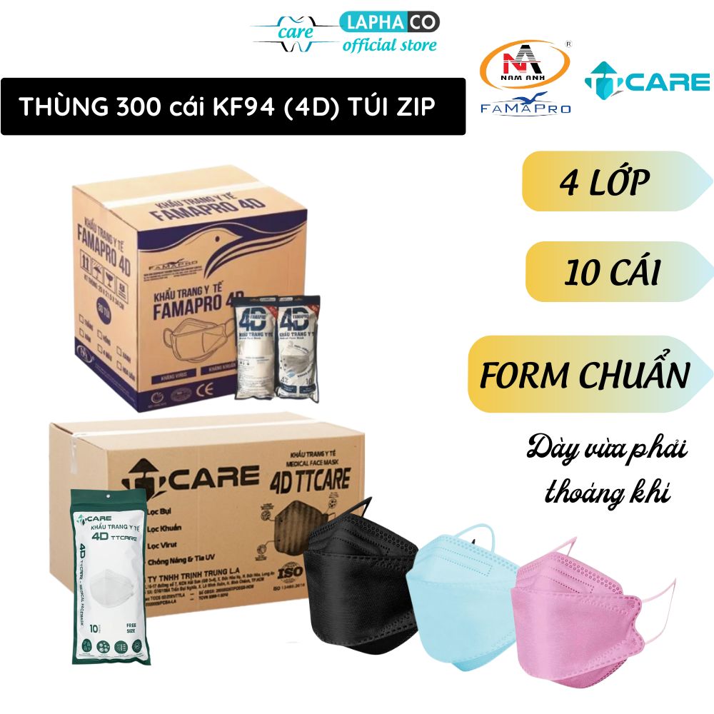 4d mask -thùng 30 túi zip- khẩu trang famapro, ttcare 4d túi zip