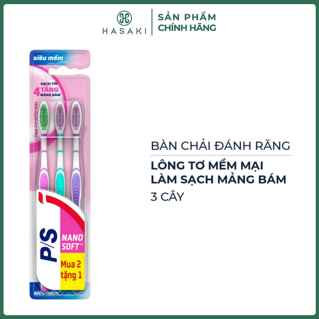 Bộ 3 Bàn Chải Đánh Răng P/S Lông Tơ Mềm Mại Siêu Mềm (Mới) Hasaki Sản Phẩm Chính Hãng