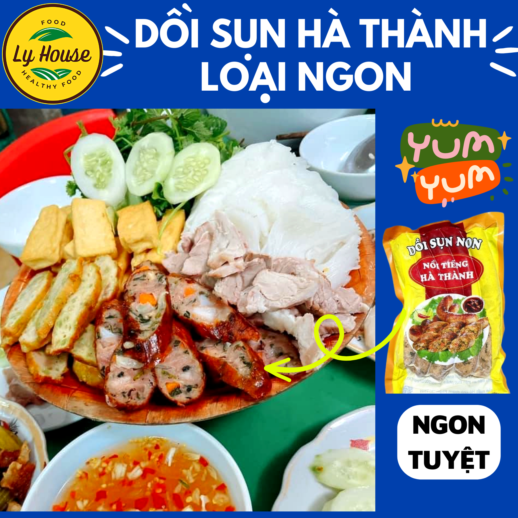 Dồi Sụn ngon nổi tiếng Hà Thành 500g, chuẩn vị dồi non kiểu Bắc. Món ăn vặt tiện lợi, bảo quản ngăn đông, dễ chế biến, an toàn hợp vệ sinh thực phẩm. Ngon hơn khi nướng, hợp tiệc gia đình Ly House