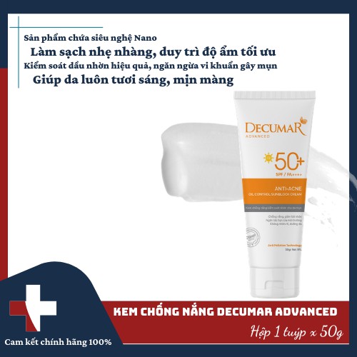 Kem chống nắng kiểm soát nhờn cho da mụn decumar advanced sunblock cream 50g