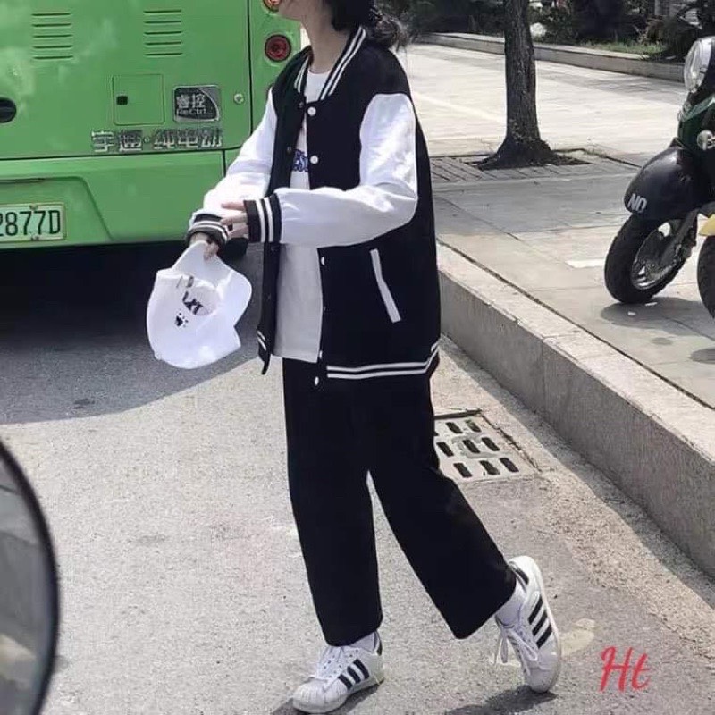 Áo khoác bomber nỉ phối tay trơn HT54