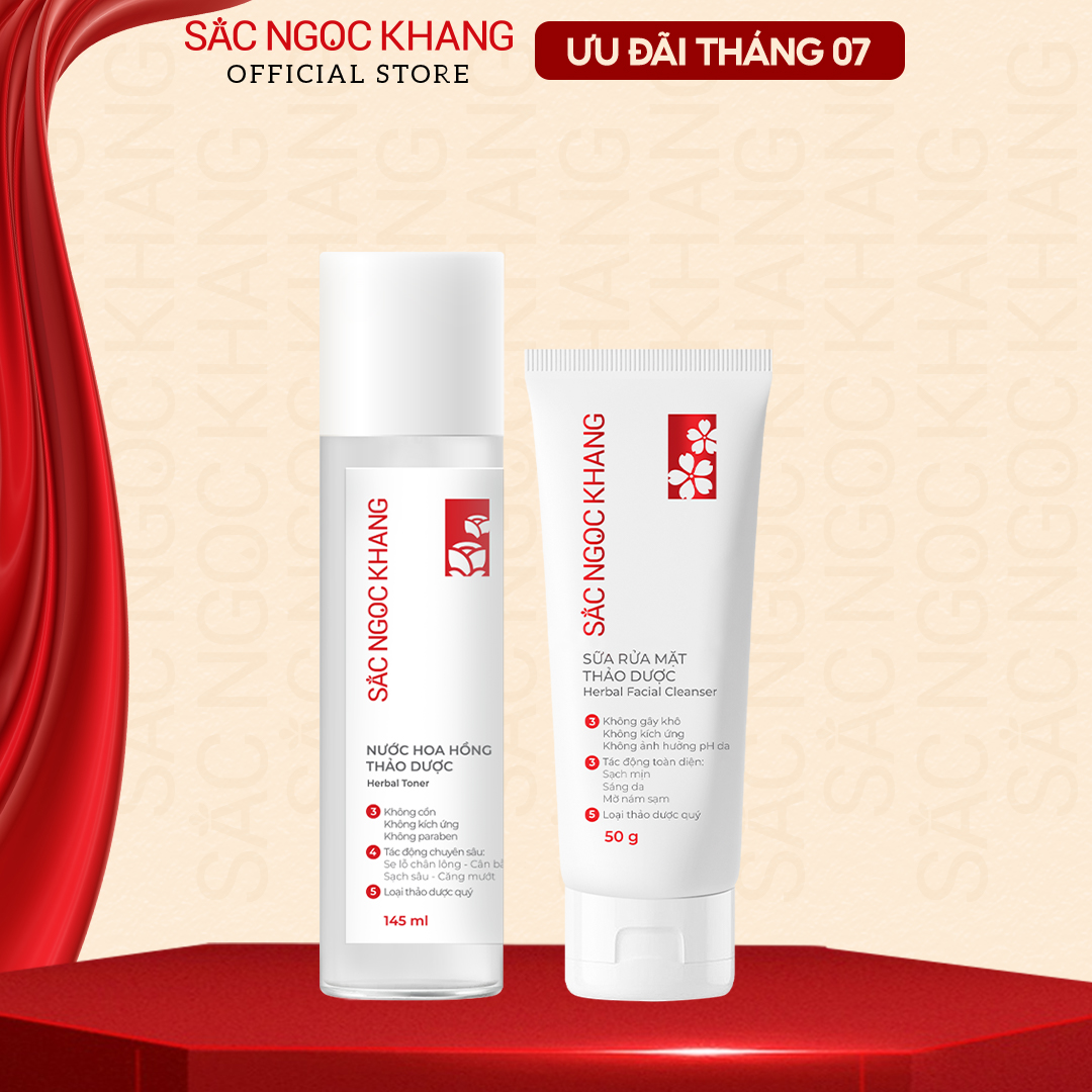 Bộ đôi kết hợp làm sạch sâu 1[Sữa rửa mặt 50g & Nước hoa hồng Sắc Ngọc Khang 145ml] giúp làm sạch bụi bẩn, dầu thừa, ngừa mụn và thấm hút dưỡng chất từ kem hiệu quả