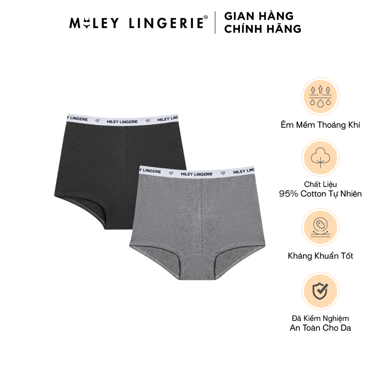 Combo 2 Quần Boxer Cotton Tự Nhiên Viền Lưng Logo Êm Mềm Thoáng Khí BeingMe Miley Lingerie