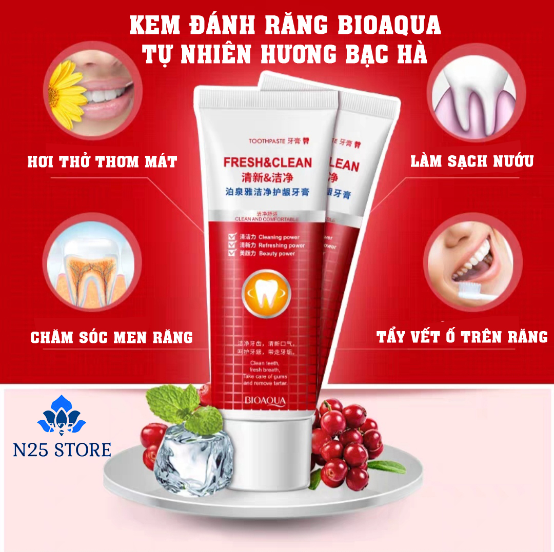 Kem đánh răng bioaqua hương bạc hà 120gram làm trắng răng loại bỏ vết bẩn ,hơi thở hôi và vết ố vàng trên răng
