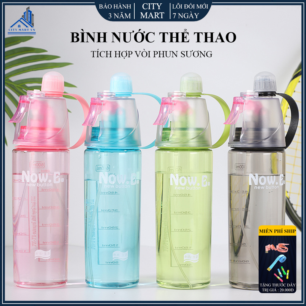 Bình nước thể thao có đầu xịt phun sương thể tích 600ml Bình nước thể thao phun sương 2 in 1 NewE 600ml CÓ VÒI XỊT, Bình nước tập GYM, Đạp xe dã ngoại