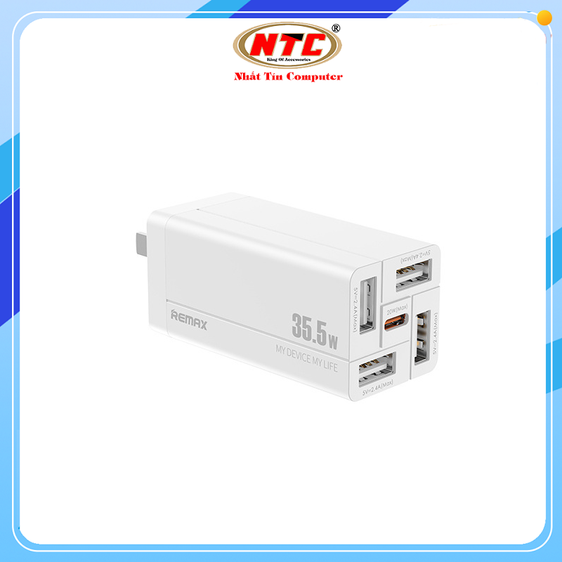 Cốc sạc nhanh 5 cổng Remax RP-U66 35.5W USB 2.4A và PD TypeC 20W  - Nhất Tín Computer