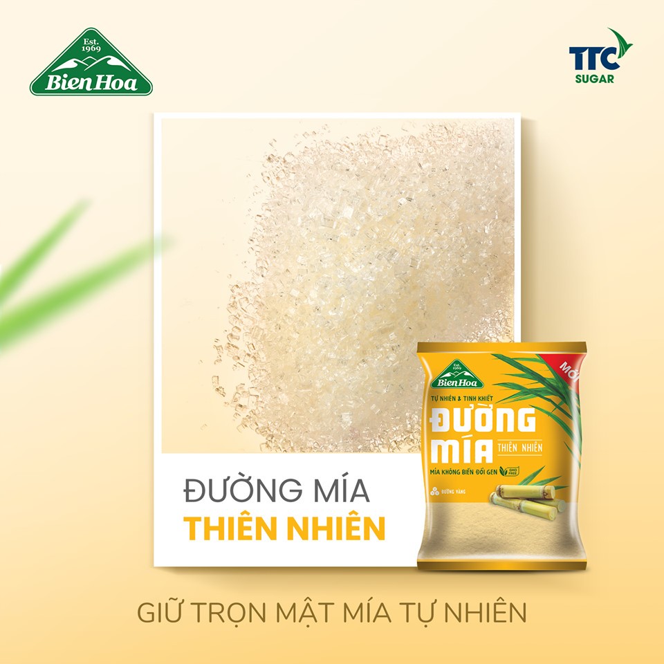 Đường Vàng Thiên Nhiên Biên Hòa Túi 1KG - Đường mía vàng thiên nhiên Biên Hòa 1kg
