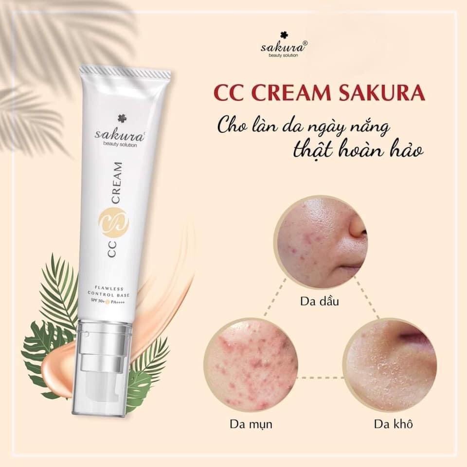 Kem trang điểm, chống nắng sakura cc cream flawless control base spf50+ pa++++ mẫu mới
